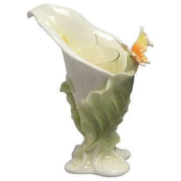 Calla Lily and Butterfly Votive Holder, Animal, Fine Porcelain
