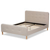 Samson Charcoal Upholstered Platform Bed, Light Beige, Queen