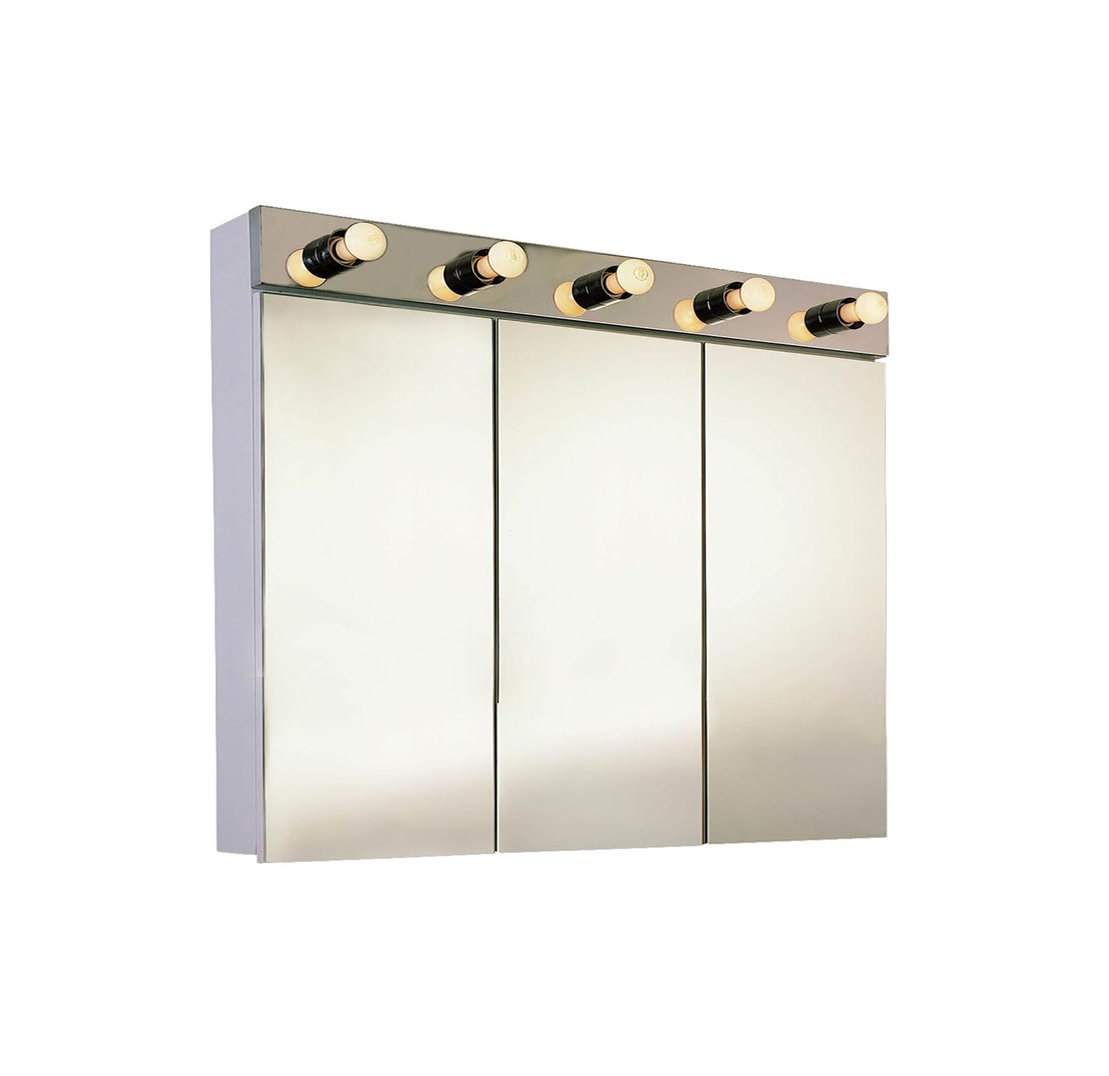 Tri-View With Light Surface Mounted Medicine Cabinet, 36"x34", Polished Edge