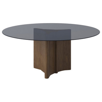 Modrest Kaye Modern Walnut + Glass 59" Round Dining Table