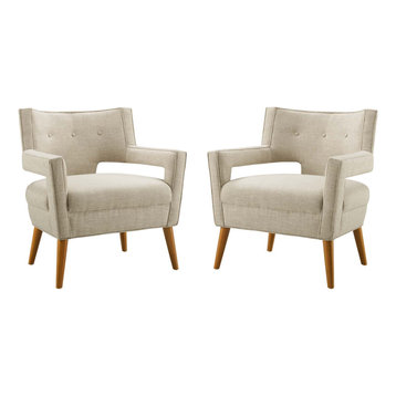 Sheer Upholstered Fabric Armchair Set of 2, Sand