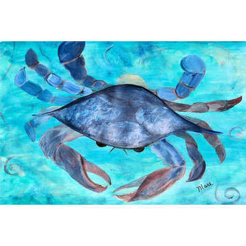 Sea Life Coastal Art Indoor/Outdoor Floor Mat, 24"x36", Blue Crab