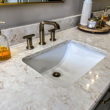Master Bath with Refaced Vanity and Full Height Porcelain Tile Shower Walls