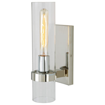 Arlo 1-Light Tall Cylinder Tube Sconce, Polished Nickel
