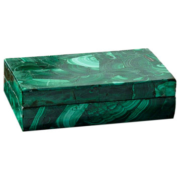 Solid Malachite Semi Precious Stone Box - Green 11" Gem Decorative Jewelry