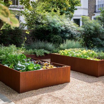 Contemporary Kitchen Garden with Corten Steel Raised Beds