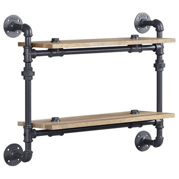 ACME Brantley Wall Rack With 2 Shelves, Oak and Sandy Black Finish