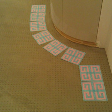 Greek Key Gemstone and Mother of Pearl Tile Bathroom Floor