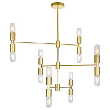 CWI Lighting Hand Crank 12 Light Contemporary Metal Chandelier in Gold