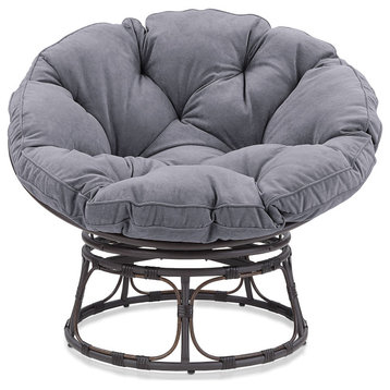Papasan Chair With Fabric Cushion and Steel Frame, Indoor, Dark Gray