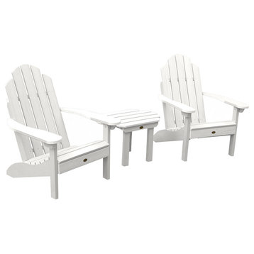 2 Classic Westport Adirondack Chairs with Side Table, White