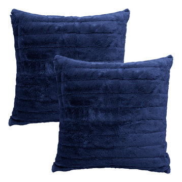 Rabbit Faux Fur Throw Blanket With 2 Pillows, Royal Blue