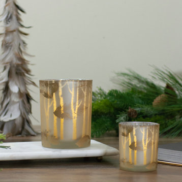 5" Matte Gold and White Birch Flameless Glass Candle Holder