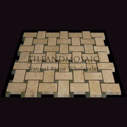 Crema Marfil Marble Basketweave Mosaic Tile with Green Dots Polished - Products