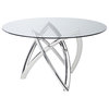 Martina 60-inch Dining Table in Polished Stainless Steel and Tempered Glass
