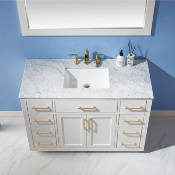 Ivy 48" Single Bathroom Vanity Set in White and Carrara White Marble Countertop
