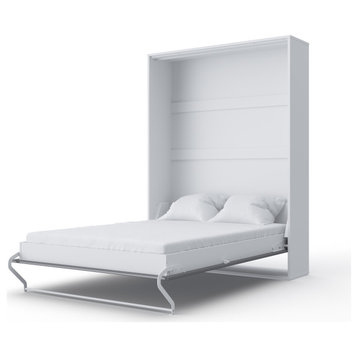 Contempo Vertical Wall Bed, European Queen Size with 2 cabinets, White/Grey