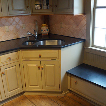 Painted sage green, caramel sandthrough, Kitchen