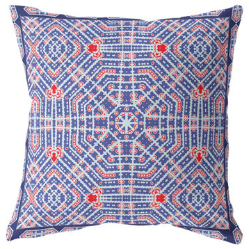 16" Blue Red Geostar Indoor Outdoor Throw Pillow