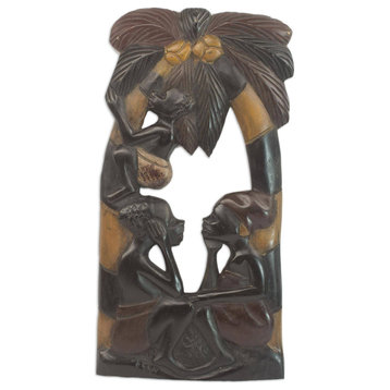 NOVICA Thinking Together And Wood Wall Adornment