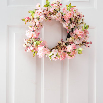 Nearly Natural Pink Cherry blossom Wreath - Front Door Entryway