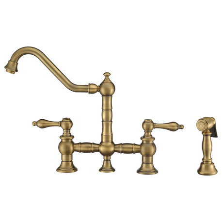 III Plus Bridge Faucet,Long Swivel Spout, Lever Handles,Brass Side Spray