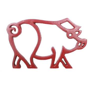 Rustic Red Cast Iron Pig Shaped Trivet 8"