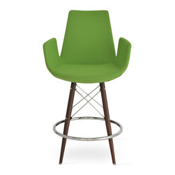 EIFFEL ARM MW WALNUT - PISTACHIO CAMIRA WOOL (10 Years Guarantee) - Bar Stools And Counter Stools