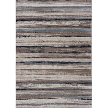 5' X 8' Blue And Beige Distressed Stripes Area Rug