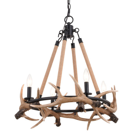 Roseto VXCH85725 Gregory 4 Light 23"W Antler Ring Chandelier - Aged Iron