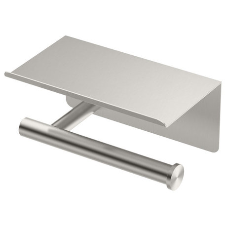 Latitude II Toilet Paper Holder With Mobile Shelf, Satin Nickel