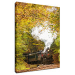 Pi Photography Wall Art and Fine Art - Steam Train with Autumn Foliage Landscape Photo Canvas Wall Art Print, 24" X 36" - Steam Train with Autumn Foliage - Rural / Country Style / Rustic / Landscape / Nature Photograph Canvas Wall Art Print - Artwork - Wall Decor