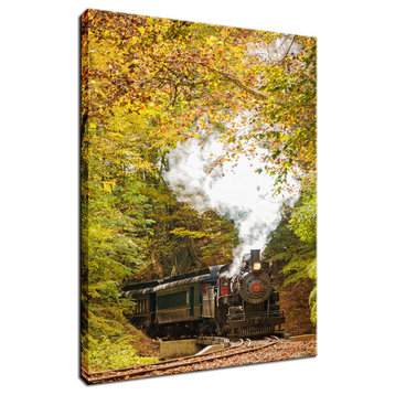 Steam Train with Autumn Foliage Landscape Photo Canvas Wall Art Print, 24" X 36"