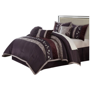 Riley 7-Piece Bedding Comforter Set, Purple, Queen