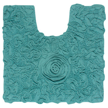 Bell Flower Collection Cotton Machine Washable Contour Rug, 20"x20", Turquoise