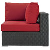 Modern Outdoor Sofa Corner Chair, Sunbrella Rattan Wicker, Red
