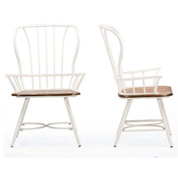 Longford Dining Arm Chairs, Set of 2, Dark Walnut/White