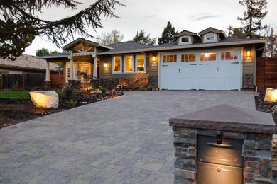 Arts and crafts one-story mixed siding exterior home photo in San Francisco with a hip roof