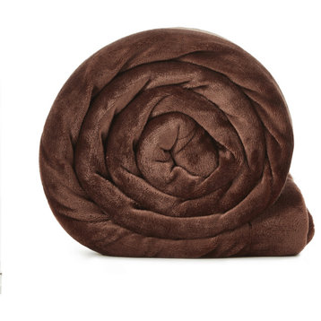 Brown Knitted PolYester Solid Color Plush Queen Blanket