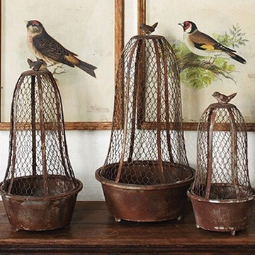 Large Chicken Wire Cloche With Bird Finial, Set of 3