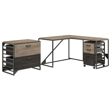 Refinery 50W L Shaped Industrial Desk with 37W Return and File Cabinets