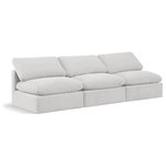 Meridian Furniture - Indulge Upholstered Modular Sofa, Cream, 3-Piece: 3 Armless Chair, Down Stuffed Velvet - Experience ultimate comfort and style with our cream velvet Indulge Sofa. The luxurious velvet will elevate the aesthetic of any room. This sofa provides ample space for you to relax while its modular build offers the option of unlimited configurations. Whether you're looking to add a stylish element to your living room or a comfortable seating option to your bedroom, this sofa is the perfect choice.