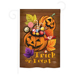 Breeze Decor - Halloween Candy Pumpkins 2-Sided Impression Garden Flag - Size: 13 Inches By 18.5 Inches - With A 3" Pole Sleeve. All Weather Resistant Pro Guard Polyester Soft to the Touch Material. Designed to Hang Vertically. Double Sided - Reads Correctly on Both Sides. Original Artwork Licensed by Breeze Decor. Eco Friendly Procedures. Proudly Produced in the United States of America. Pole Not Included.