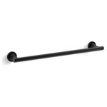 Kohler - Kohler Purist 18" Towel Bar, Matte Black - Purist accessories combine architectural forms with sensual design lines for a modern, minimalist look. Featuring a simple round bar mounted to the wall by circular plates, this towel bar brings the art of simplicity to your bath or powder room, blending in beautifully with the Purist Collection.