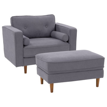 CorLiving Mulberry Fabric Modern Accent Chair & Ottoman Set - 2pcs, Grey