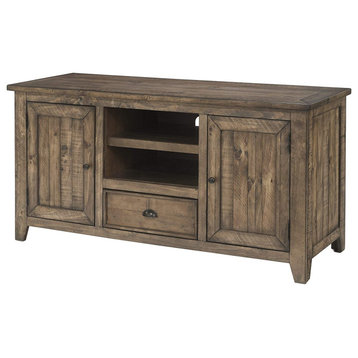 Farmhouse TV Console, Pine Wood Frame With Drawer and Cabinets, Reclaimed Natura