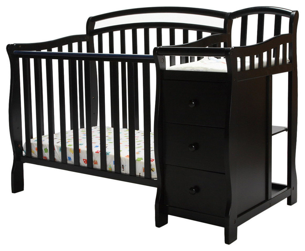 Dream On Me Casco 4-in-1 Mini Crib and Changing Table, Black