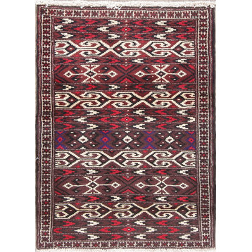 Balouch Geometric Persian Handmade Wool Oriental Traditional Area Rug, 3'5"X2'5"