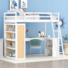 Gewnee Wood Twin Size Loft Bed with Ladder and Desk in White
