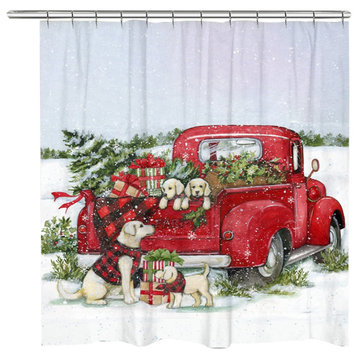 Christmas Red Truck Shower Curtain